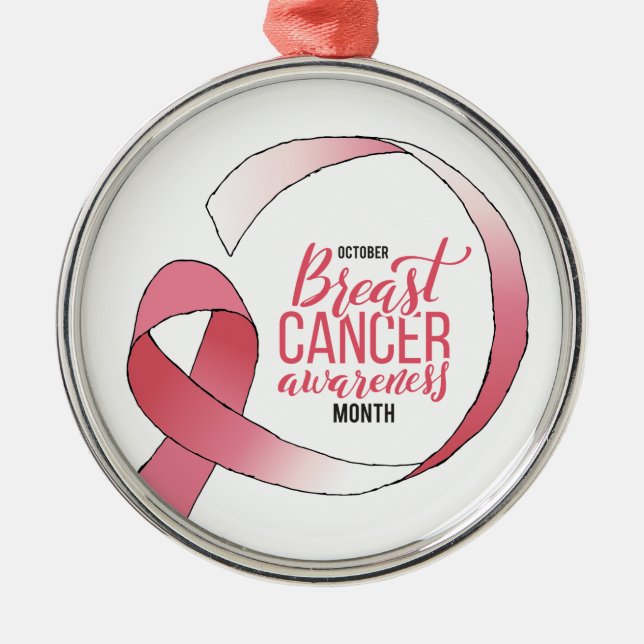 Pink Breast Cancer Ribbon Drawing BCA Month Metal Ornament (Front)