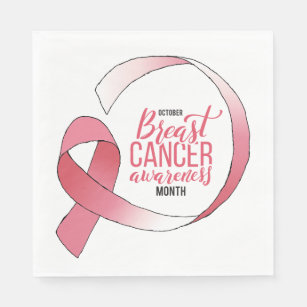 Pink Breast Cancer Ribbon Drawing BCA Month Napkins