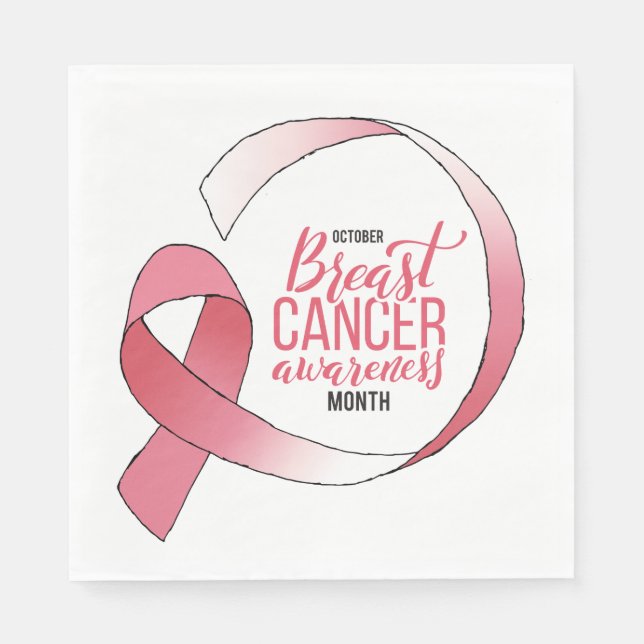 Pink Breast Cancer Ribbon Drawing BCA Month Napkins (Front)