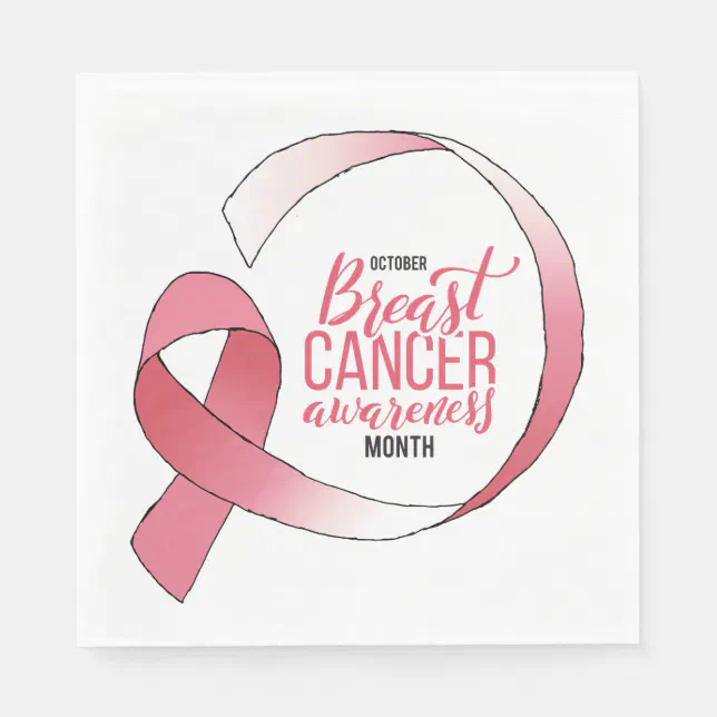 Pink Breast Cancer Ribbon Drawing BCA Month Napkins | Zazzle