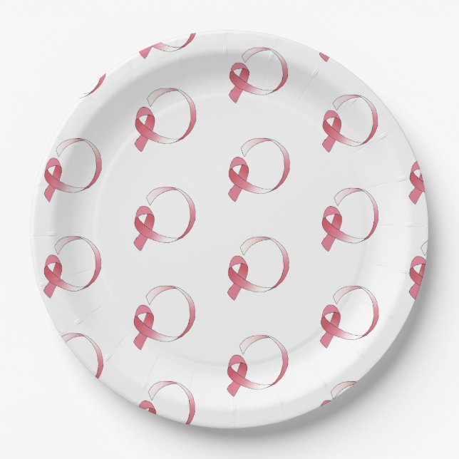 Pink Breast Cancer Ribbon Drawing BCA Month Paper Plates (Front)