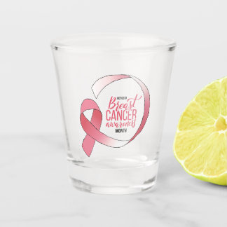 Pink Breast Cancer Ribbon Drawing BCA Month Shot Glass