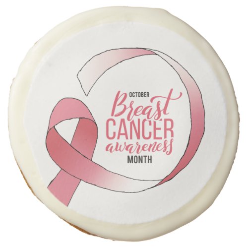 Pink Breast Cancer Ribbon Drawing BCA Month Sugar Cookie