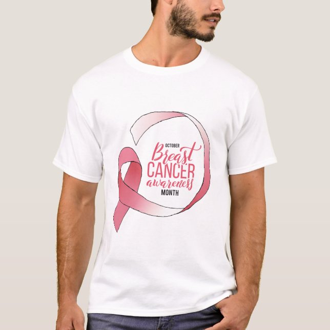 Pink Breast Cancer Ribbon Drawing BCA Month T-Shirt (Front)