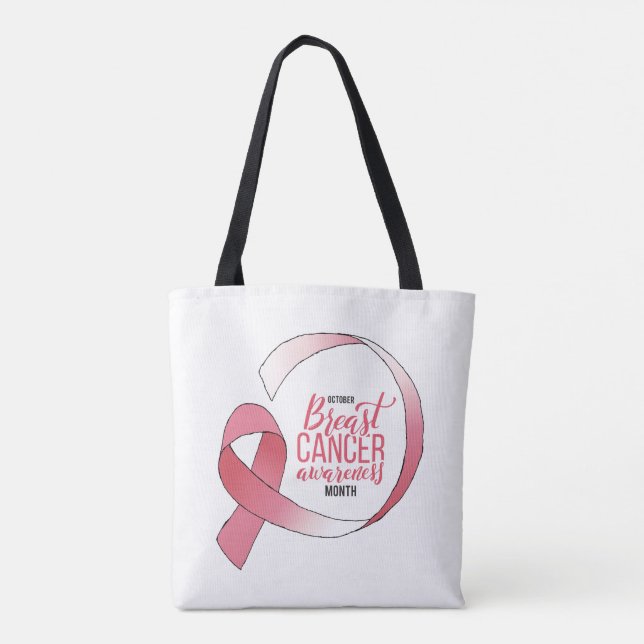 Pink Breast Cancer Ribbon Drawing BCA Month Tote Bag (Back)