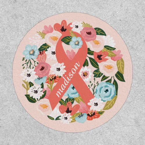 Pink Breast Cancer Ribbon  Florals Custom Name Patch