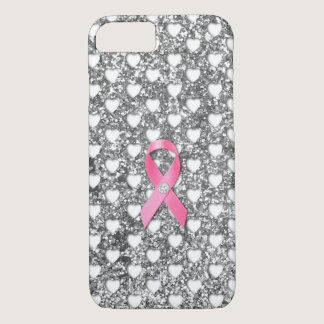 Pink Breast Cancer Ribbon Silver Glitter Look iPhone 8/7 Case