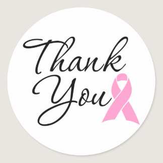 Pink Breast Cancer Ribbon Thank You Classic Round Sticker