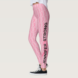 Pink Breast Cancer Run Your Name Double Ribbon Leggings