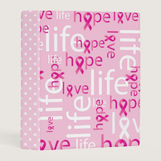 PINK BREAST CANCER SUPPORT AWARENESS RIBBONS MINI BINDER