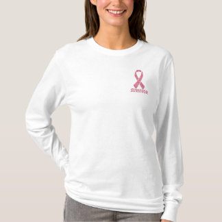Pink Breast Cancer Survivor Fundraiser Party Gift Embroidered Long Sleeve T-Shirt