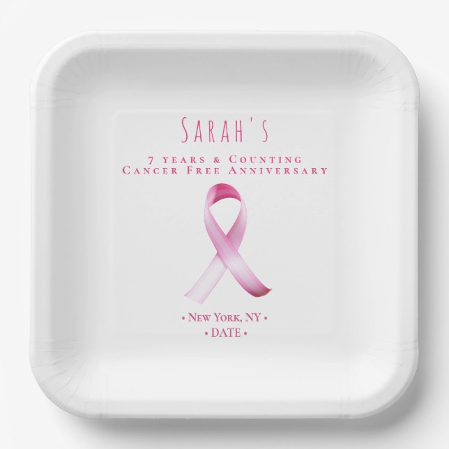 Pink Breast Cancer Survivor Fundraiser Party Paper Plates (Front)