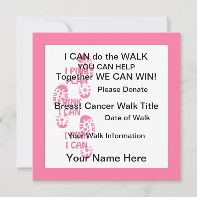 Pink Breast Cancer Walker I Pink I Can Invite (Front)