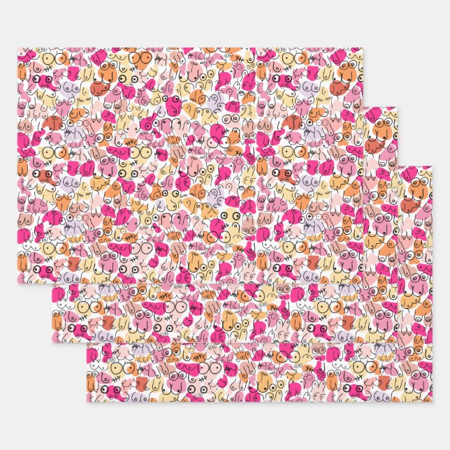 pink breast pattern woman fun wrapping paper sheets (Set)