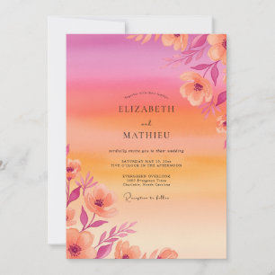 Pink Breathtaking Tropical Sunset Wedding Invitation