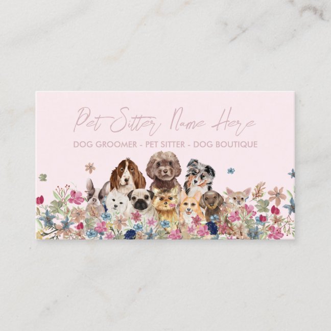 Pink Breed Dog Grooming Petsitter Business Card