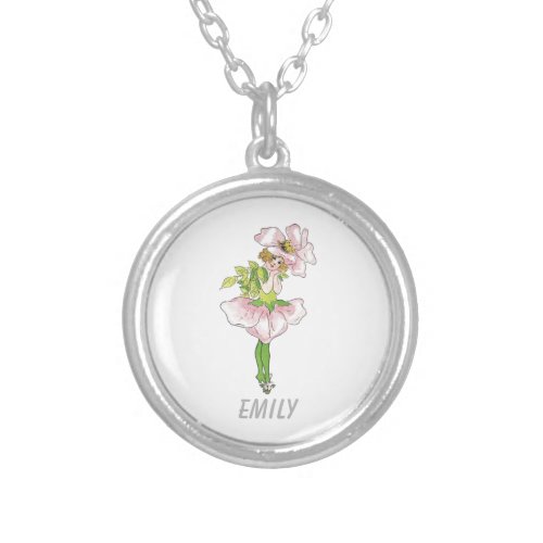 Pink Briar Rose Flower Floral Funny Cute Girl Silver Plated Necklace