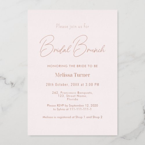Pink Bridal Brunch Calligraphy Script  Foil Invitation