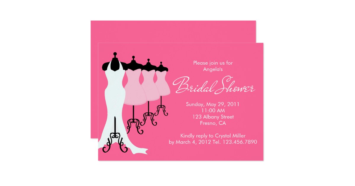 Pink Bridal Dresses Bridal Shower Invitation | Zazzle