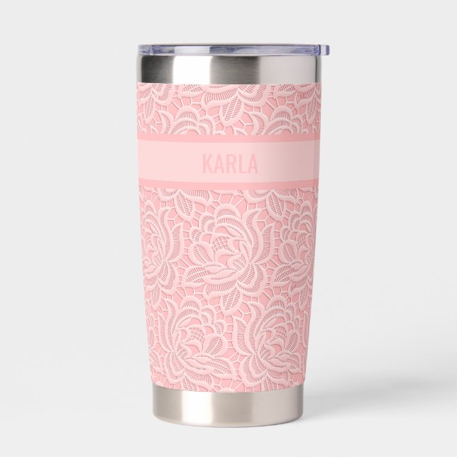 Pink Bridal Faux Lace Bachelorette  Insulated Tumbler (Left)