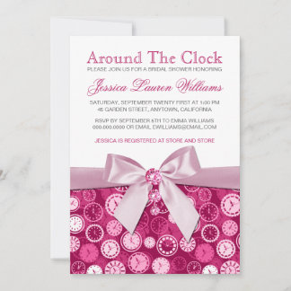 Pink Bridal Shower Around The Clock Theme Invites