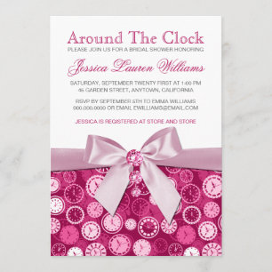 Pink Bridal Shower Around The Clock Theme Invites