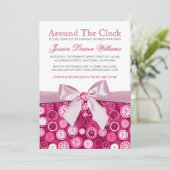Pink Bridal Shower Around The Clock Theme Invites (Standing Front)