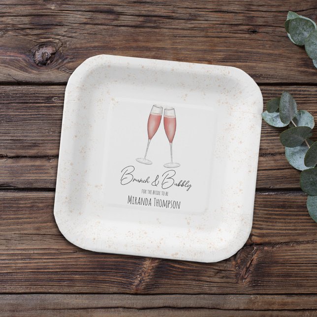 Pink Bridal Shower Brunch and Bubbly Paper Plates (Creator Uploaded)
