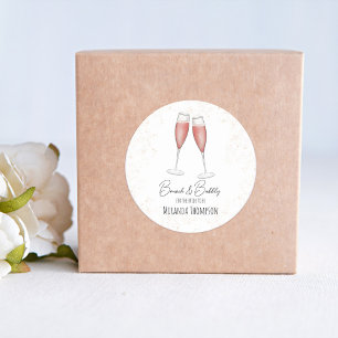 Pink Bridal Shower Brunch and Bubbly Watercolor Classic Round Sticker