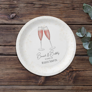 Pink Bridal Shower Brunch and Bubbly Watercolor  Paper Plates