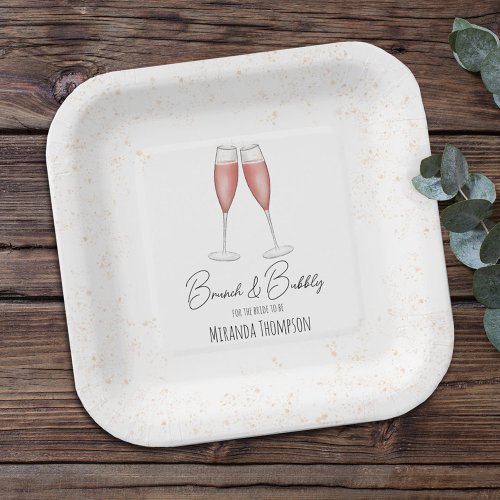 Pink Bridal Shower Brunch and Bubbly Watercolor Paper Plates