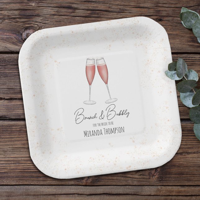 Pink Bridal Shower Brunch and Bubbly Watercolor Paper Plates (Creator Uploaded)