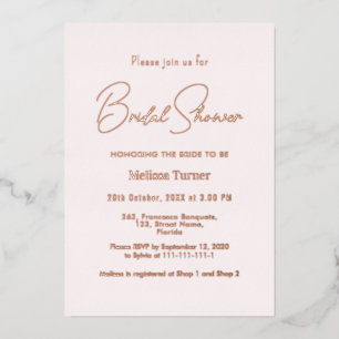 Pink Bridal Shower Calligraphy Script  Foil Invitation