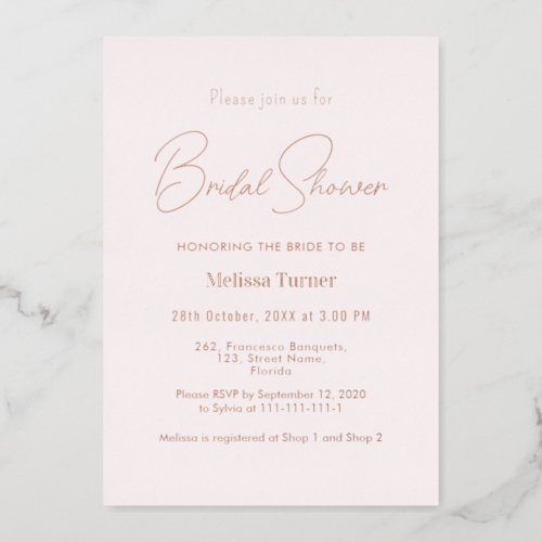 Pink Bridal Shower Calligraphy Script  Foil Invitation