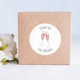 Pink Bridal Shower Champagne Watercolor Thank You Classic Round Sticker