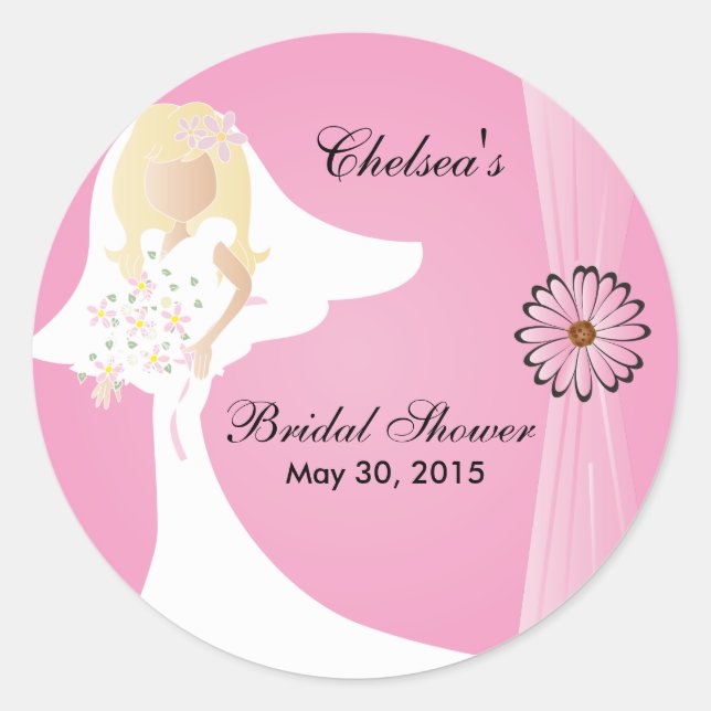 Pink Bridal Shower Classic Round Sticker (Front)