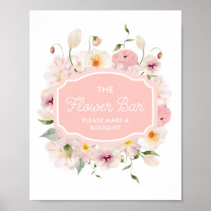 Pink Bridal Shower Flower Bar Sign