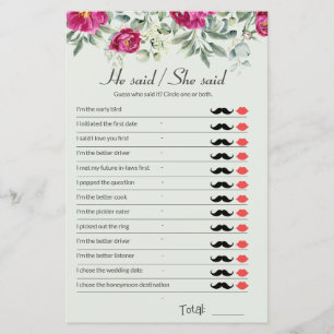 Pink Bridal Shower Game He Said She Said