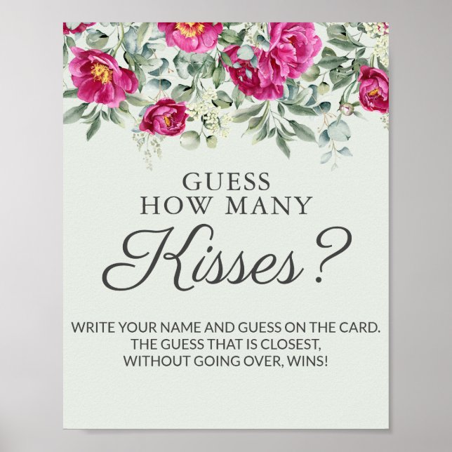 Pink Bridal Shower Guess Kisses Game Poster (Front)