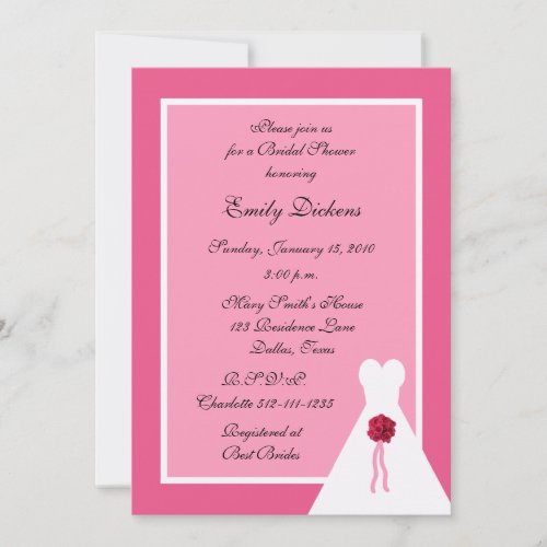 Pink Bridal Shower Invitation, Bridal Gown on Pink