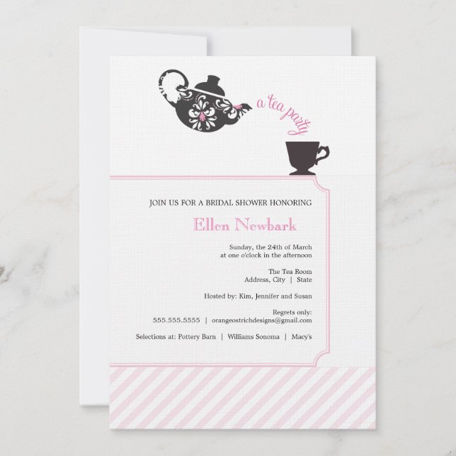 Pink Bridal Shower Invitation - Tea (Front)
