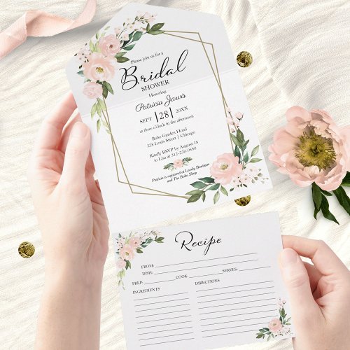 Pink Bridal Shower Invitation With Recipe Card