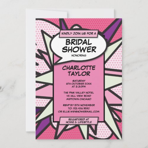 Pink Bridal Shower Modern Fun Comic Book Invitation