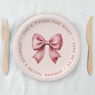 Pink Bridal Shower Red Bow She's Tying the Knot Paper Plates