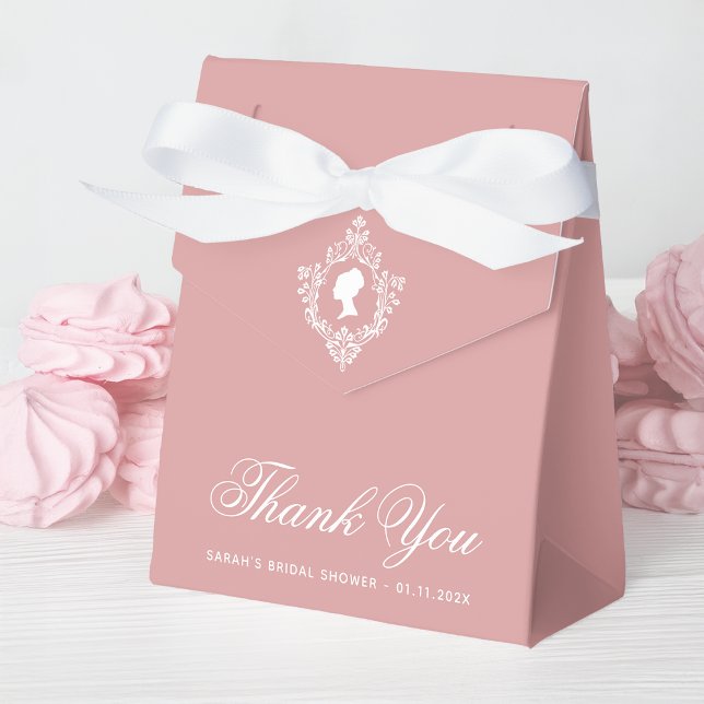 Pink Bridal Shower Regency Lady & Crest Dusty Rose Favor Boxes (Creator Uploaded)