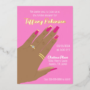 Pink Bridal Shower Ring African American Real Foil Invitation