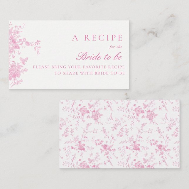 Pink Bridal Shower Share A Recipe Enclosure Card (Front/Back)
