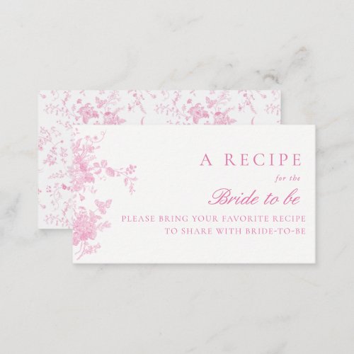 Pink Bridal Shower Share A Recipe Enclosure Card