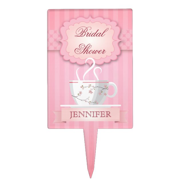 Pink Bridal Shower Tea Party Cake Topper (Front)