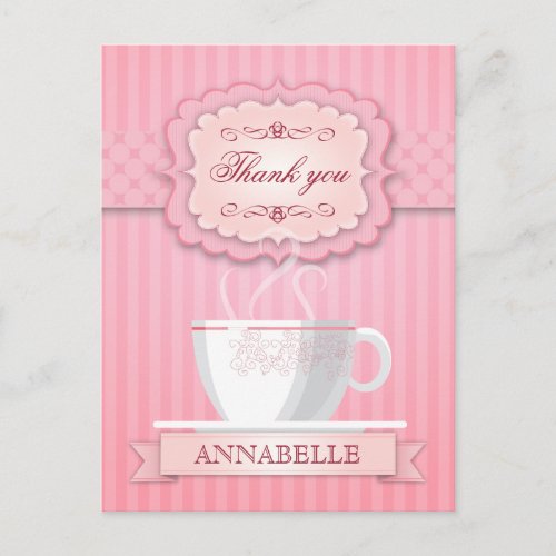 Pink Bridal Shower Tea Party Thank You Postcard